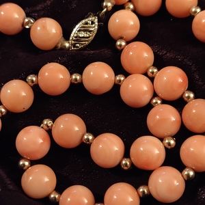 Genuine natural orange caro Necklace with 14k gold